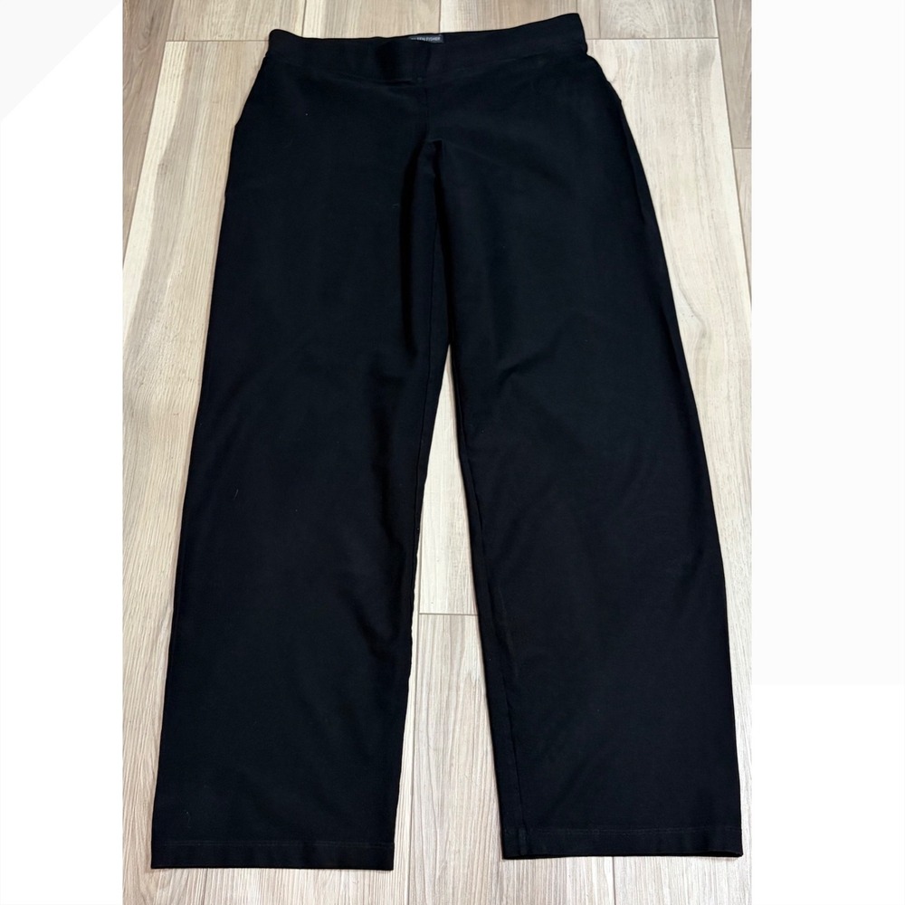 Eileen Fisher Women Black Stretch Jersey Pull On Straight Leg Pants Minimalist M